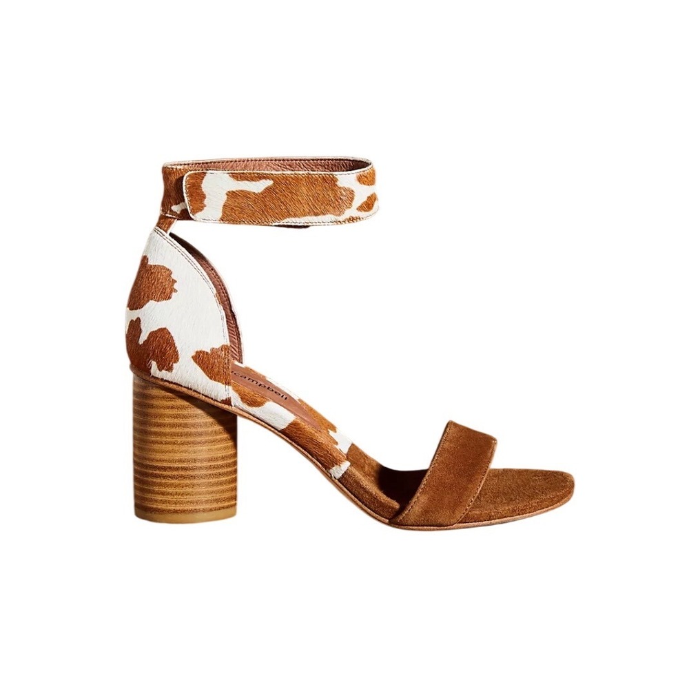 Jeffrey Campbell Anthropologie Purdy Cow Print Calf Hair Suede Heels Brown 9